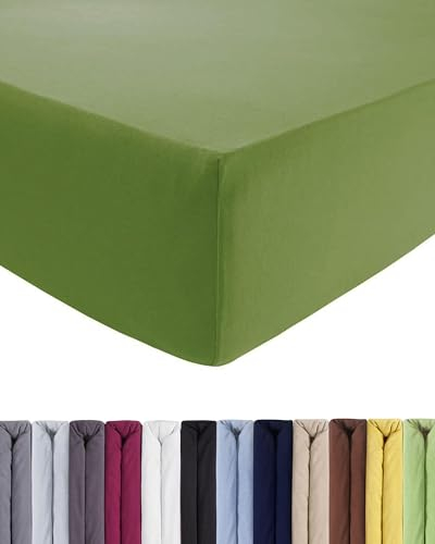 ENTSPANNO Luxus Spannbettlaken 180 x 200 bis 200 x 220 cm - Aus Premium Jersey - Ideal für Wasser- u. Boxspringbetten bis 35cm Höhe - Blattgrün