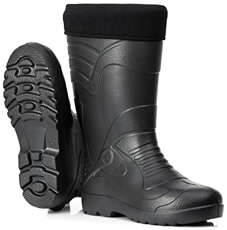 CLIMBR Bottes en caoutchouc doublées ultra légères pour homme EVA Thermo 40-49 Bottes chaudes d'hiver Bottes de travail avec doublure Bottes de pêche, Noir , 40 EU