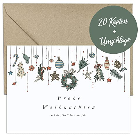 brint. Weihnachtskarten mit Umschlägen aus Kraftpapier, 20 Stück, raffiniertes Premium-Weihnachtskarten-Set, schlicht und elegant, A6 exklusive Klappkarten mit Umschlag, Set für Business-Team, schlich
