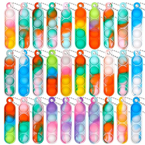40Pcs Pop Keyring Mini Pop Fidget Toys, Mini Keychain Toy Poppet Keyring Silicone Stress Relief Hand Toy Pop Keychain Bubble Pop Toy for Kids Girls Boys Xmas(Random Color)