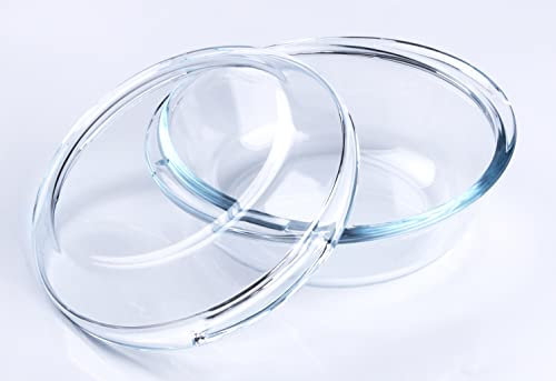 HUSANMP Teglia rotonda in vetro temperato, 0,5 l, teglia in vetro con coperchio per forno, congelatore e lavabile in lavastoviglie