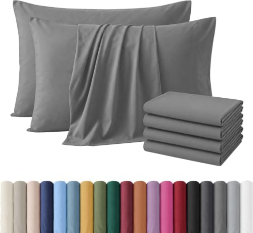Hafaa Pack of 4 Grey Microfiber Plain Bed Pillow Cases (50 x 75 Cm) | Envelope Closure, Shrink and Fade Resistant, Breathable and All Seasons, Soft and Cozy, Standard Size, Housewife Pillowcases