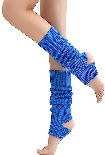 Nanxson Femmes Tricotées Chauffe-jambes étrier Néon Côtelé Extra Doux Chauffe-jambes Pour Fête Danse Yoga Sport(Bleu foncé)