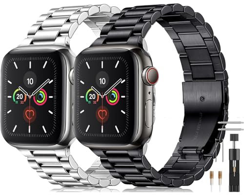BolYel Compatible con Correa Apple Watch 42mm(Series 10) 41mm 40mm 38mm Metal de Acero Inoxidable Correas para Apple Watch Series 10 9 8 7 SE 6 5 4 3 2 1, Negro&Plata