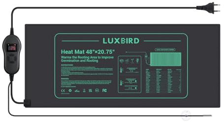 Luxbird Heizmatte mit Thermostat, Zimmergewächshaus Wärmematte für Sämling Germination Gewächshaus, 150 Watt, IP67 Wasserdicht, 121,9 x 52,7 cm