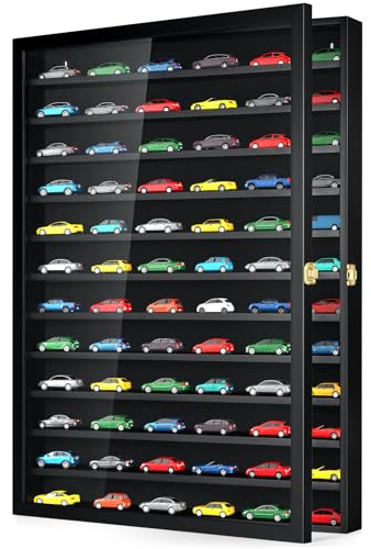 TJ.MOREE Model Car Display Case 1/64 Scale Diecast Wall-Mounted for Mini Toys and Small Wheels, Black - 12 Tier