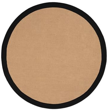 carpetfine Sisalteppich Naturfarbe Ø 60 cm handgewebt mit Bordüre aus Baumwolle in Anthrazit | Moderner Rutschfester Flachgewebe Teppich Uni aus Naturfasern für Wohnzimmer, Schlafzimmer