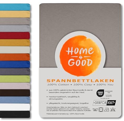 home4good Spannbettlaken 180x200cm – Jersey-Spannbetttuch aus 100 % Baumwolle – Oeko-TEX 100 Zertifiziert – bügelfrei, elastisch & atmungsaktiv – für 15–25 cm Matratzenhöhe - Taupe