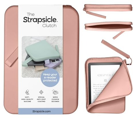 Strapsicle Silicone Clutch for Kindle & E-Readers – Multi-Purpose Bag for Phone, Wallet & Keys – Fits 6.8″–7″ Paperwhite 2024, 6″ Kindles, Kobos, Nook – Anti-Dust Coating – Caramel