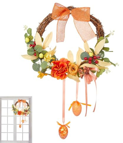 Couronne de Pâques pour la porte d'entrée - Guirlande de Pâques - Décoration de Pâques pour la porte d'entrée - Décoration de Pâques pour fenêtre - Couronne murale pour maison de ferme