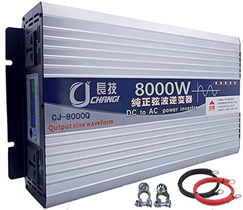 Eficiente Inversor de Corriente Onda Sinusoidal Pura DC 12v/24v a AC 110v/220v 6000W 8000W 10000W 12000W Convertidor de Corriente con 2 AC Tomas y Puertos USB y Pantalla LCD,8000W-12Vto110V