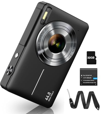 Digitalkamera Fotokamera FHD 1080P 44MP Fotoapparat mit 32G Karte 16X Digitalzoom Digital Kamera mit Batterie Tragbare Einfache Digitalkamera für Kinder Student Teenager Anfänger Senioren (Schwarz)
