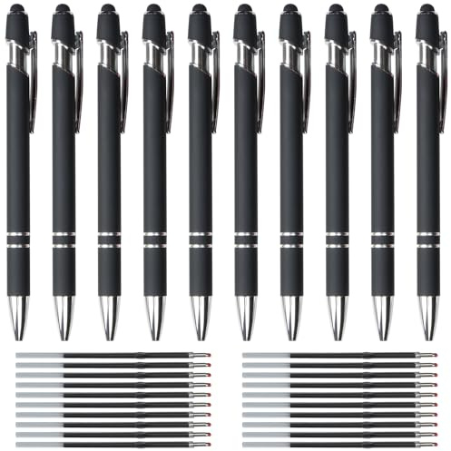 Hengxinchen Stylo à Bille Haute Qualité Rétractable, 10 pcs Set de Stylos à Bille Noir à Pression Super Durable avec 20 Recharges, 2 en 1 Ergonomique avec Touchpen