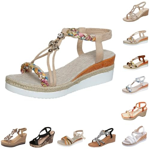 TEPTDirio Wedge Sandals for Women High Heels Bohemian Wide Fit Sandal Womens Walking Elasticated Platform Sandal Women's Back Strap Chunky Comfortable Espadrille Sandals Summer Shoes Deals of the Day