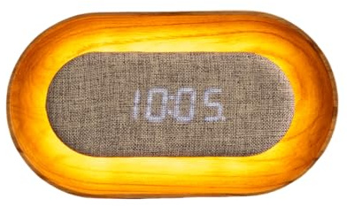 Gingko Design LUMOS Wecker - Oval, weiße Asche | LED-Wecker mit Umgebungslicht | minimalistische Holzuhr mit Touch-Steuerung & wiederaufladbarem Akku