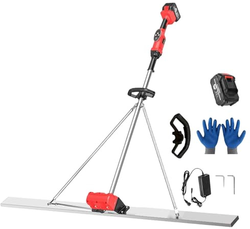 smafoseedding Attrezzo Elettrico per Finitura del Calcestruzzo, Kit Vibrante per Massetto in Calcestruzzo, con Display della Marcia E Regolazione A 9 velocità, Lama Lunga 150 Cm, Larghezza 8 Cm,1BAT