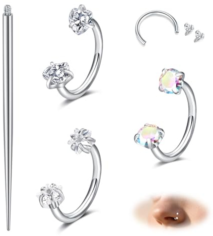 MODRSA Septum-Piercing Nostril-Piercing Orecchini Naso: 18g Acciaio Chirurgico Helix Argento Per Piercing In Oro Donna Cuore Zirconio 8 Mm