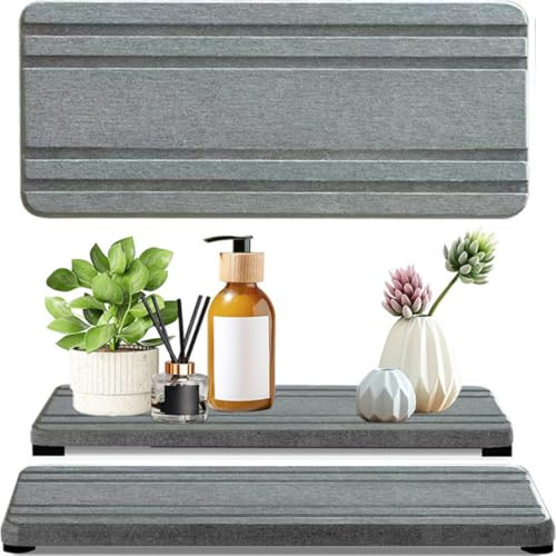 PEIHUODAN Alfombra Escurreplatos Tierra de Diatomeas Natural, Super Absorbente y Secado Rápido, Stone Dish Drying Mat Ideal para Cocina, Bar, Encimera de Baño, Soporte de Jabón (Gris Oscuro,2Pcs)