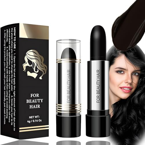 Root Touch-Up Stick - Grey Hair Cover Up Pen Permanent Hair Dye Stick Instantly Covers Roots Waterproof Sweatproof Beard Color Touch-Up with Magic for Men & Women Dark Hairline (Black)