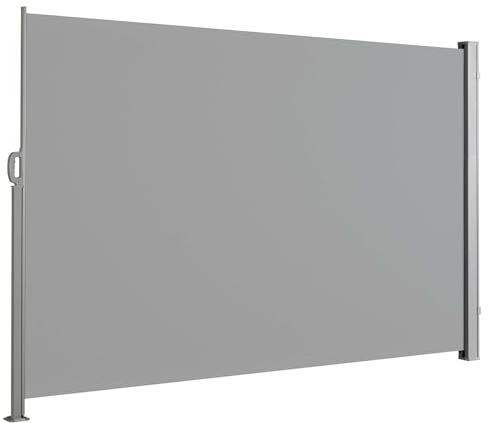 Floordirekt Seitenmarkise aus Aluminium, 200x400cm Hellgrau - ausziehbarer Sicht- & Sonnenschutz für Balkon & Terrasse, Polyester 280 g/m² (PU), UV-Schutz UPF50+, mit Bodenhalterung