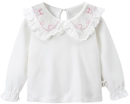 Tröja flicka lång chic höst nederdel skjorta kvinnlig baby vår bomull Lapel kläder baby flickor docka krage t-shirt vit blus kappa flicka lång, Skrikrosa, 6-12 mois