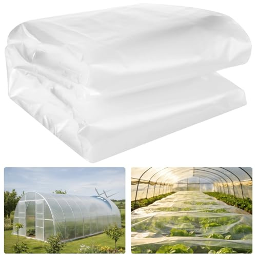 Skdqiee Heavy Duty Clear Plastic Sheeting, 32.8 ft x 9.8 ft Greenhouse Film, Garden Polythene Cover Sheet, Thickened Clear Plastic Dust Waterproof Sheets for Construction, Painting, Covering