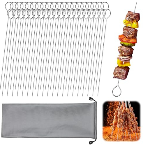 LFBEST 40 STYCKEN GRILLSPETT ROSTFRITT STÅL 25 CM ÅTERANVÄNDBARA BBQ GRILLSPETT FÖR KÖTT GRÖNSAKER LÄGERELD OCH GRILLFESTER