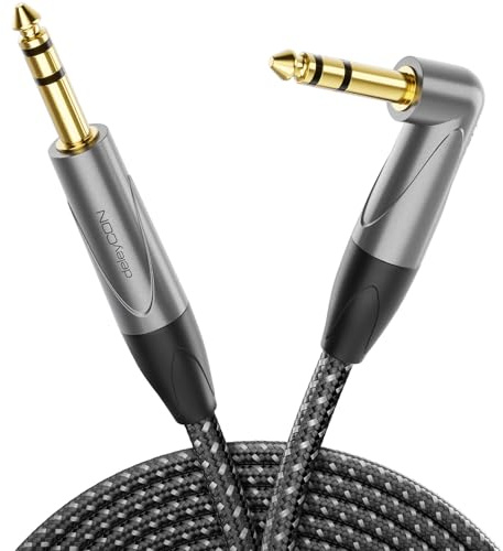 deleyCON 6.35mm Gitarrkabel 10m, Instrumentkabel TRS Stereo Klinkkabel Vinklad - för Elgitarr, Bas, Trummor, Pedaler, Förstärkare, Mixerbord, Stämapparat, Högtalare, Akustisk Gitarr