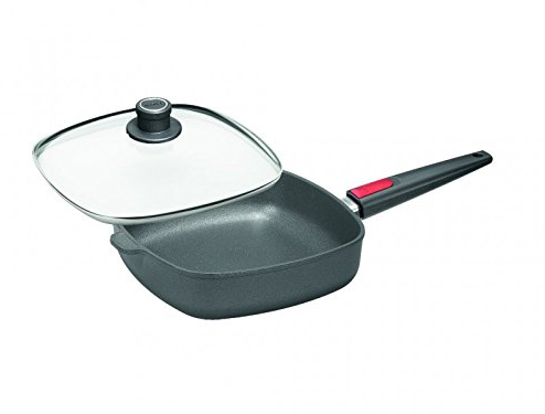 Woll – Nowo Titanium Guss-Pfanne 28×28 cm viereckig mit Deckel – 3,3 l, Aluguss, Antihaft (Titan-Diamant), abnehmbarer Stiel, backofenfest bis 300 °C – für alle Herdarten