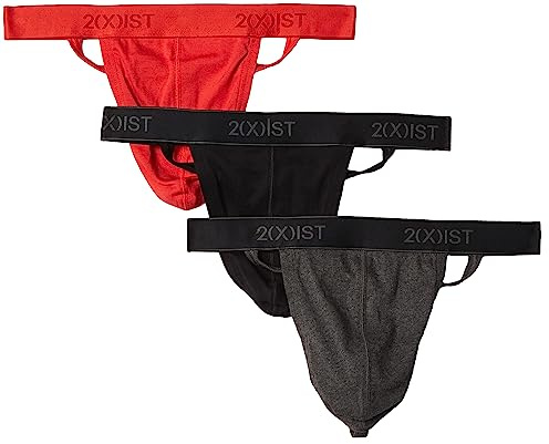 2(X)IST Cotton 3-Pack Thong Black/Charcoal Heather/Red MD