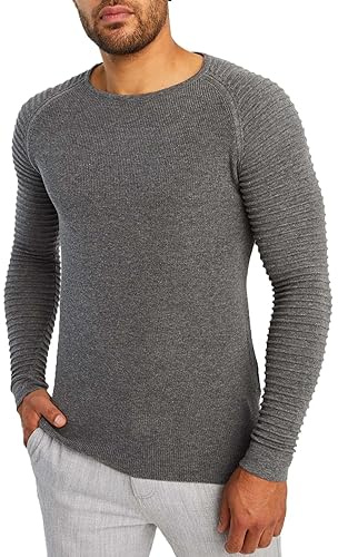 Leif Nelson Maglione Uomo Girocollo Felpa a Maglia LN-20729 Antracite XX-Large