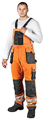 Arbeitslatzhose mit Reflektoren Warnschutzhose Warnschutzlatzhose Latzhose Warnschutz Arbeitshose Sicherheitshose 56 orange