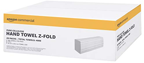 Amazon Commercial Essuie-Mains en Papier Multi-Plis (Pliage en Z) Cellulose Double Épaisseur 4000 Feuilles (20 Paquets de 200) Taille d’une Feuille 24cm x 20,3cm Compatible avec le Distributeur H2