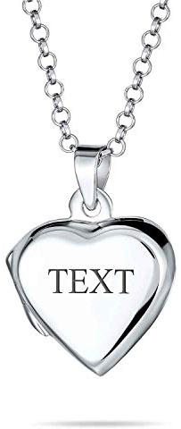 Colgante de collar de plata .925 con medallón en forma de corazón plano, tradicional, simple y delicado, grabado personalizado, para mujeres y adolescentes, guarda fotos e imágenes.