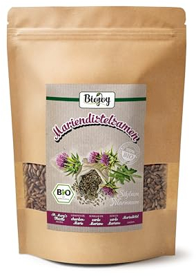 Biojoy Graines de Chardon-Marie BIO (500 g), séchées et entières, Tisane de Chardon-Marie (Silybum Marianum)