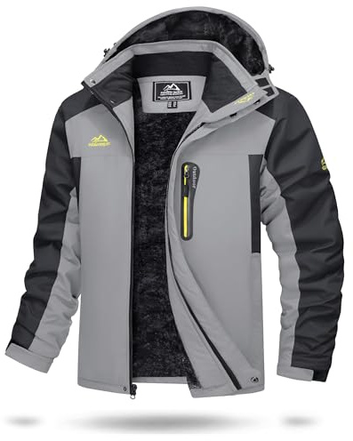 TACVASEN Mens Softshell Jackets Outdoor Waterproof Jacket Thick FleeceWinter Coat for Skiing Work Hiking Light Grey,3XL