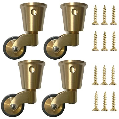 4x Rotelle in Ottone Massiccio 25mm Anticato Vintage Lucidato a Tazza, Ruote Girevoli in Gomma con Carico 150Kg per Mobili, Poltrone, Divano, Fixate con Viti