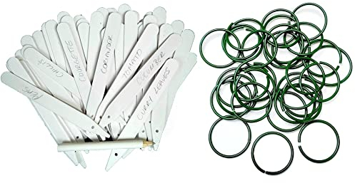 Pflanzenetiketten für Anzuchtschalen, Topfmarkierungen, Pflanzenringe zum Festbinden von Pflanzen und Stielen etc., Pflanzen Zubehör, Garten Zubehör (50 Pflanzenetiketten und 100 Pflanzenringe)