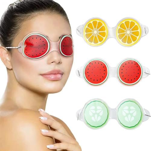 3 Pcs Cooling Eye Masks Fruit Design Gel Eye Masks Eusable Cold Eye Cold Eye Pads for Dark Circles Puffy Eyes