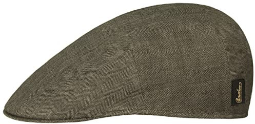 Borsalino Coppola in Lino Herringbone Donna/Uomo - Made Italy Berretto Cappello Piatto con Visiera, Fodera Estate Primavera/Estate - M (56-57 cm) Oliva