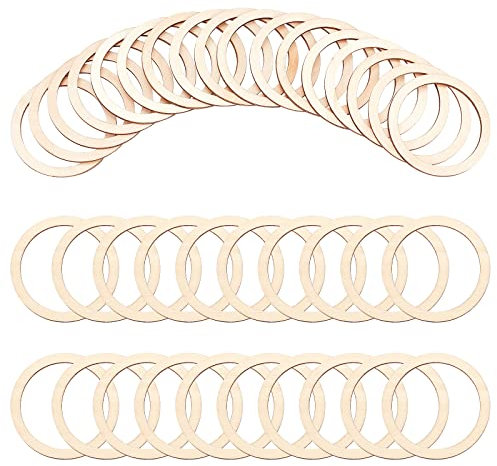 NBEADS 50 Stück 73.5 mm unbehandelte Holzstücke Ringe Form, Kreis Ornamente Holz Verbindungsringe blanko Holzscheiben zum Malen Brandmalerei Wohnkultur, 60 mm Innendurchmesser