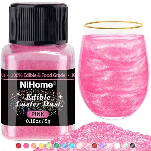 NiHome Pink Edible Glitter Powder for Cakes and Drinks, 5 g | Metallic Shimmer for Decorating Cakes, Desserts and Beverages, Ideal for Home Baking and Special Occasions