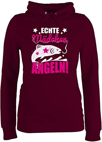 Pullover Damen Hoodie Frauen - Hobby Outfit - Echte Mädchen Angeln Fisch - XXL - Burgundrot - angelbekleidung angelpullover Angler hoddys Fishing+Hoodie Angel Hoddies Fischerei Hoody fischen