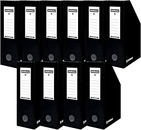 DONAU 7648101-01FSC Stehsammler Stehordner Archive Box Pappe A4/ 10er Pack/ 10 Stück/ Lackierter Karton - Schwarz / bis zu 1000 Blatt Für Büro, Schule und Zuhause zur Aufbewahrung von Dokumenten