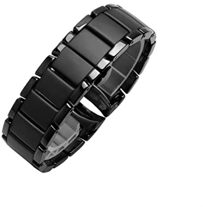 HEPUP Keramik-Armband für Armani AR1451 AR1452 AR1400 AR1410 Uhrenarmband mit Edelstahl-Schmetterlingsschließe, 22 24 mm Uhrenarmbänder, Achat