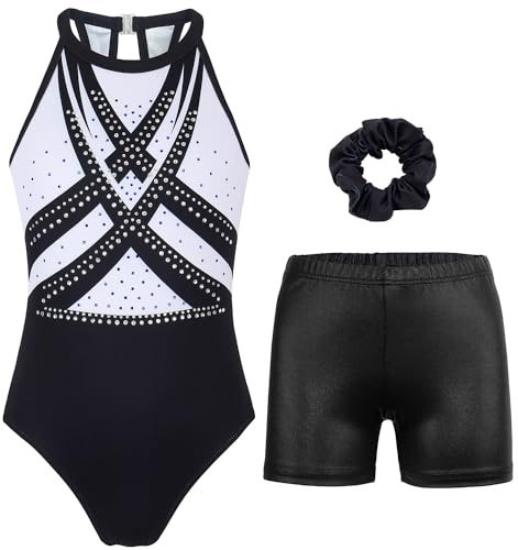 MODAFANS Gymnastics Leotards for Girls With Shorts Tumbling Dance Clasp Back Activewear Multi-geometry,10-11Years