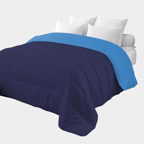 Corredocasa Trapunta 4 Stagioni Made in Italy Piumone Imbottitura 350gr/mq Coperta in Morbida Microfibra di Poliestere Casa (Blu/Azzurro, Matrimoniale 250x260 cm)