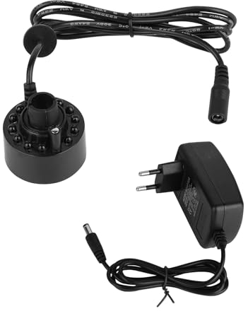 Ultraschall Vernebler, Mini Nebelmaschine mit 12 LED-Licht Nebler Fogger Leiser Zerstäuber 24V Nebelhersteller für Teich, Aquarium,Halloween Pumpkin und Hexentopf mit Spritzwassergeschütztem Zubehör