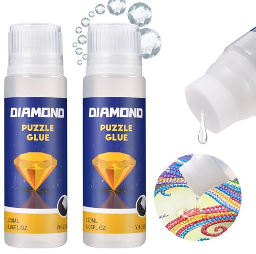 AUAUY 2PCS Diamond Painting Versiegelung, Schnell Trocknender Diamantkleber mit Schwammkopf, Diamond Painting Kleber für Glitzernde Bilder Anti-Shedding Versiegelung von Diamanten, Durchsichtig(120ml)