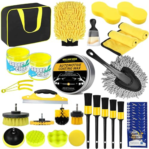Auto Reinigungsset, 35 teiliges Autopflege Set für Innenraum und Außen, Auto Hartwachs, Autowaschset mit Praktische Tragetasche für Auto Lüftungsschlitz, Motor, Armaturenbrett, Rädern